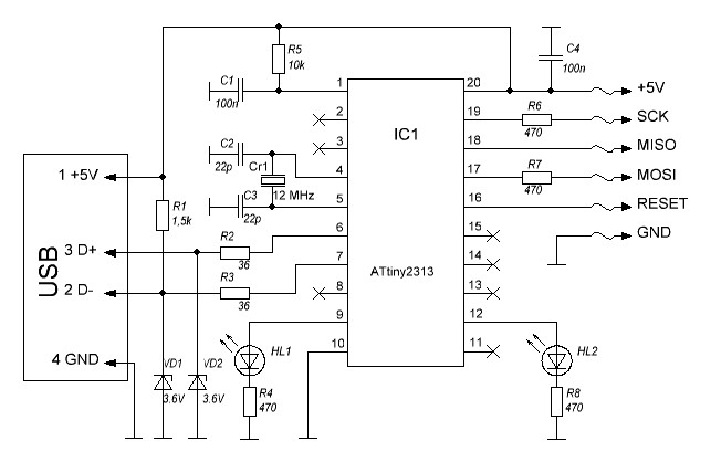 Схема программатора USBTiny