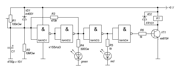 Схема задержки на логических элементах