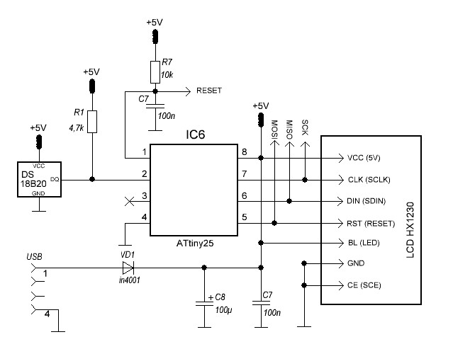 Схема подключения к ATtiny_25