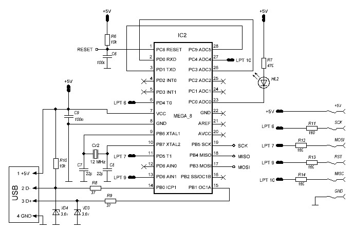 Схема переходника USB_LPT + 5 проводков