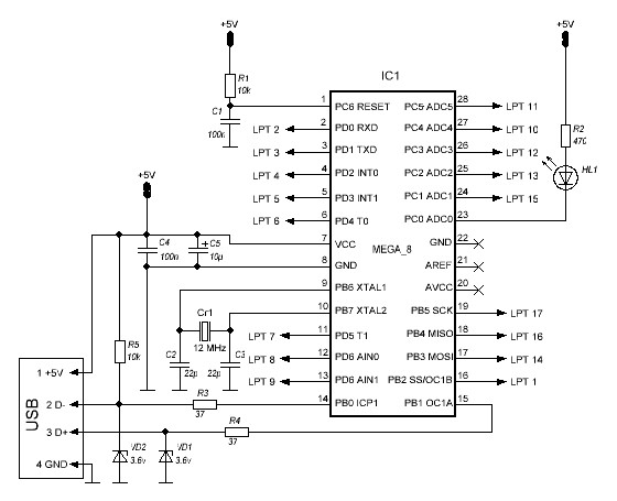 Схема переходника USB_LPT