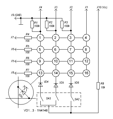 Схема индикатора на 16 светодиодов