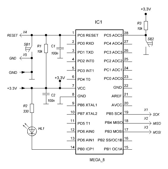 Схема подключения кнопки к МК