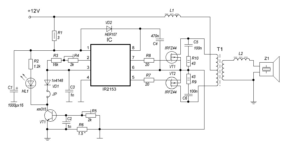 Схема пуш-пул на IR2153