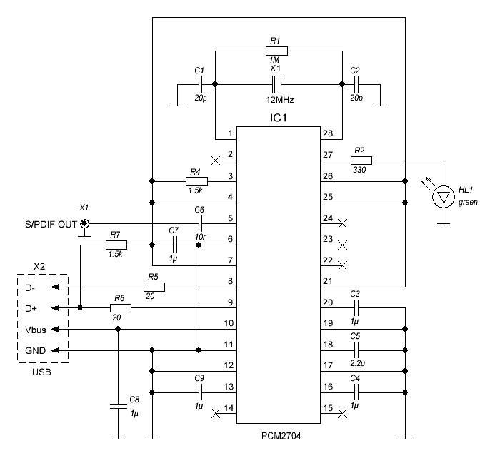Схема конвентера USB-S/PDIF